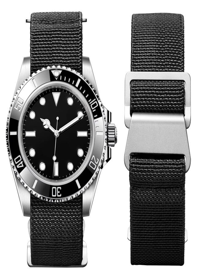 BINLUN Elastic Nylon Watch Strap - Navy Parachute Style - Replacement Fabric Watch Strap with Silver Hook Buckle for Men and Women (Black, 20 mm) - Image 1