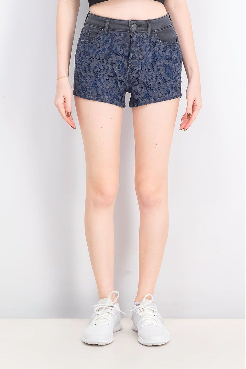 GUESS Women Belt Loops Textured Shorts, Wash Black and Blue - Image 1