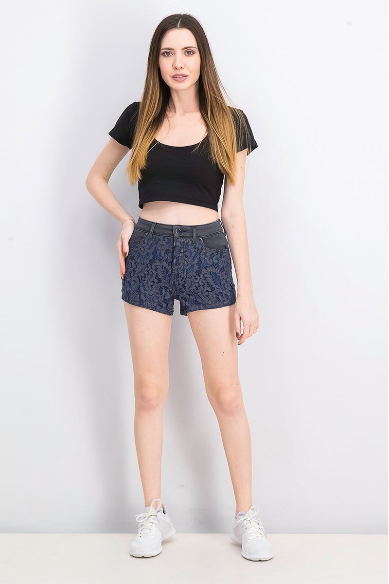 GUESS Women Belt Loops Textured Shorts, Wash Black and Blue - Image 4