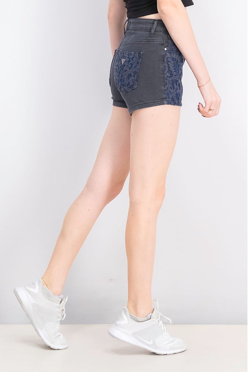 GUESS Women Belt Loops Textured Shorts, Wash Black and Blue - Image 2