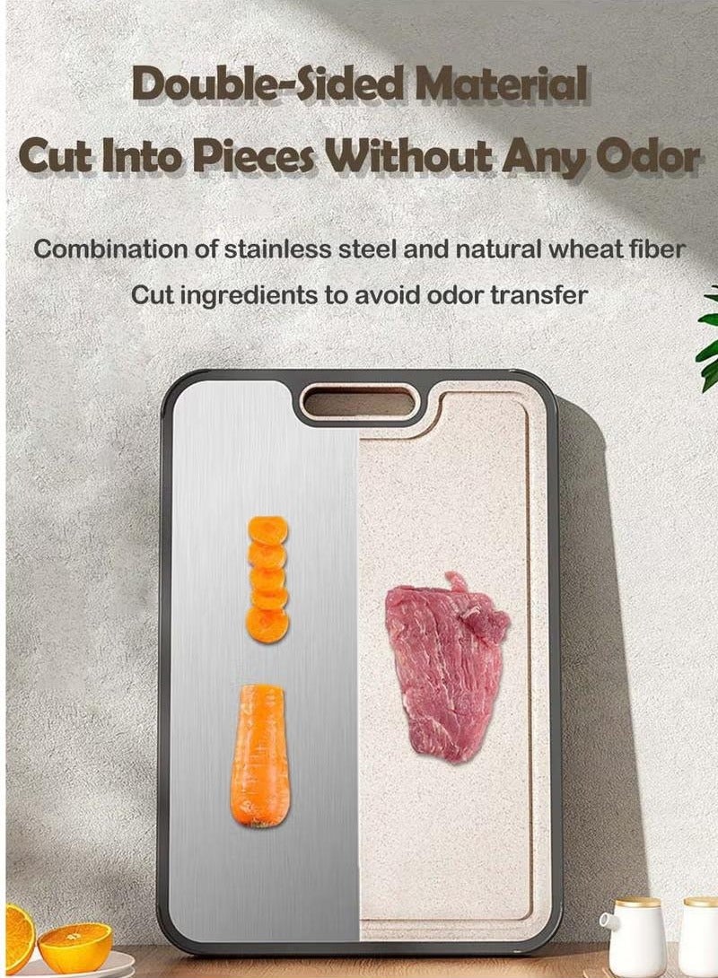 XiuWoo Cutting Board, Double Sided Chopping Board with Grinding Function, Stainless Steel Cutting Block for Meat, Fruit, Vegetable - Image 2