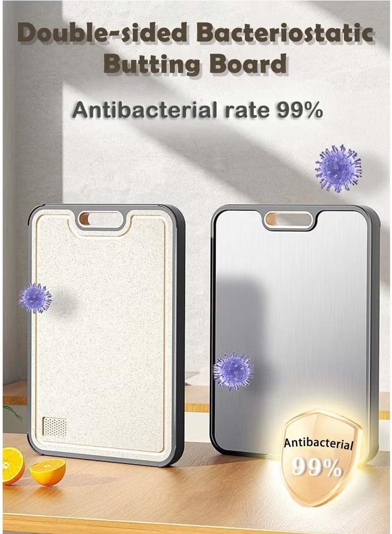 XiuWoo Cutting Board, Double Sided Chopping Board with Grinding Function, Stainless Steel Cutting Block for Meat, Fruit, Vegetable - Image 3