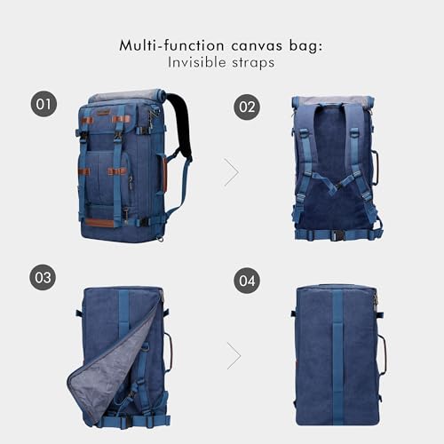 WITZMAN Canvas Backpack Vintage Travel Backpack Large Laptop Bags Convertible Shoulder Rucksack(A519-1 Classic Blue) - Image 4