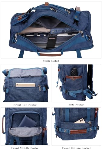 WITZMAN Canvas Backpack Vintage Travel Backpack Large Laptop Bags Convertible Shoulder Rucksack(A519-1 Classic Blue) - Image 3