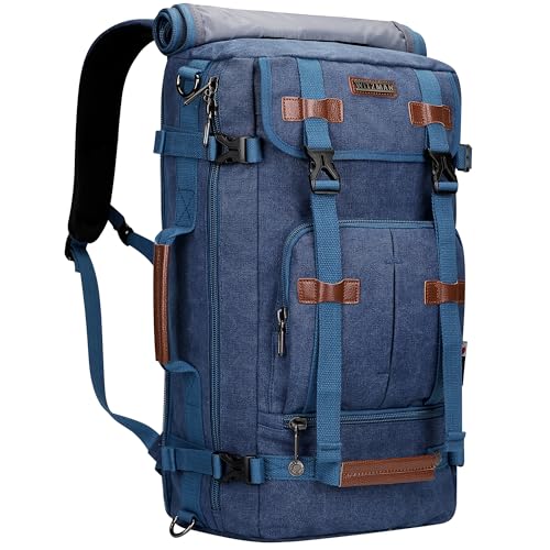 WITZMAN Canvas Backpack Vintage Travel Backpack Large Laptop Bags Convertible Shoulder Rucksack(A519-1 Classic Blue) - Image 1