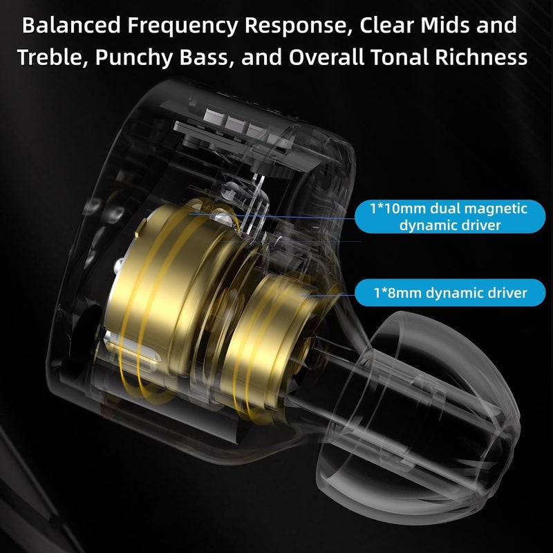KZ Castor IEM, KZ Harman Edition in Ear Monitors with Dual Dynamic Drivers,IEM Earphones,Tunable Wired Earbuds with 2dd Drivers,Adjusting Switch,Noise-isolating With Detachable IEM Cable(Bass Version) - Image 4