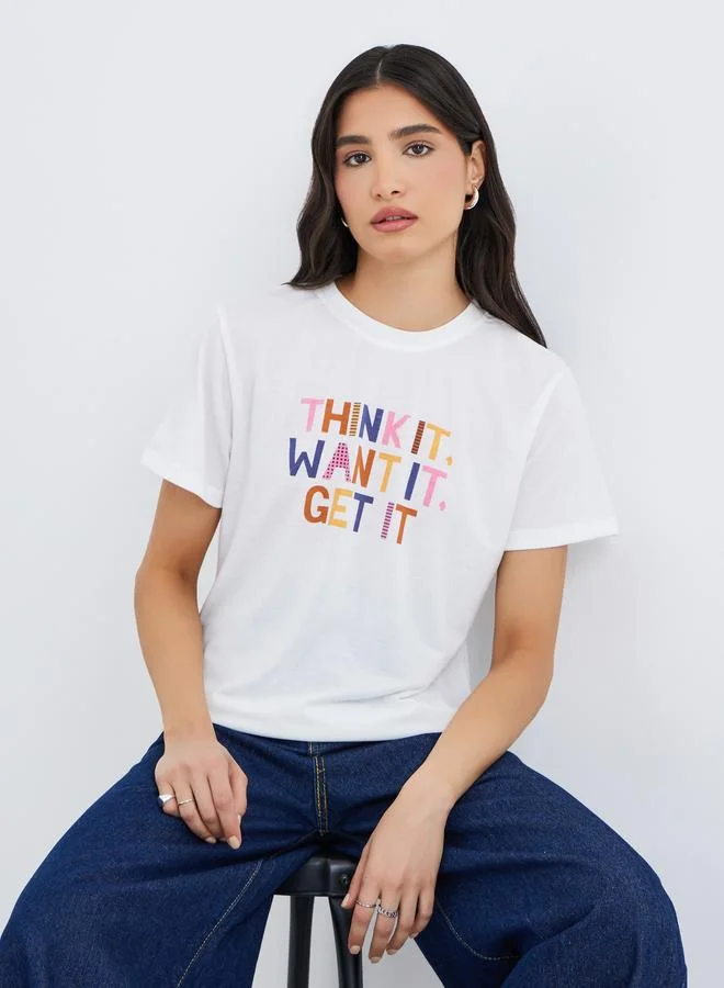 Take Two Slogan Print Round Neck T-Shirt