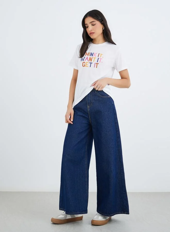 Take Two Slogan Print Round Neck T-Shirt