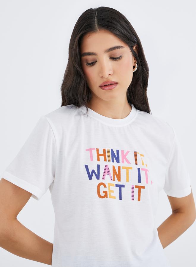 Take Two Slogan Print Round Neck T-Shirt - Image 1