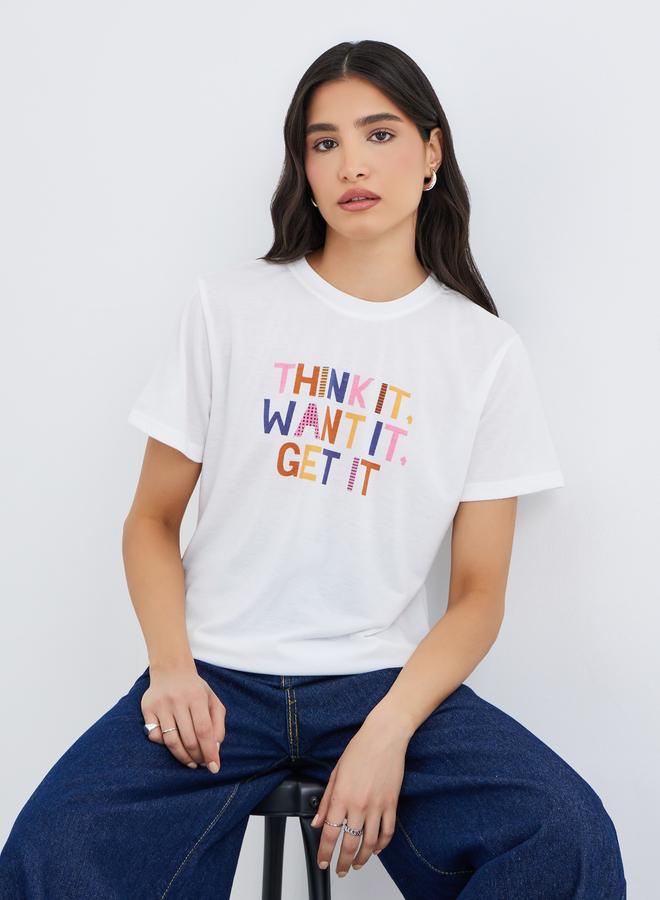 Take Two Slogan Print Round Neck T-Shirt - Image 3