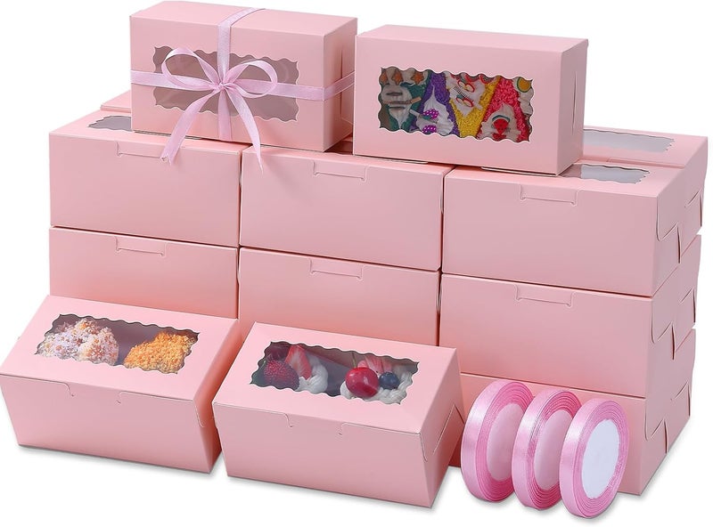 Ybaoo 65 PCS Pink Bakery Boxes with Window 6.29x3.54x2.95 Inches Cookie Boxes Small Pastry Boxes for Candy, Cupcake Boxes,Candy Box,Cake Boxes,Treat Boxes,Dessert Boxes,Small Gift Box for Party(Pink) - Image 1