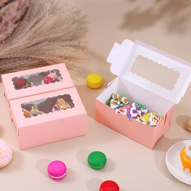 Ybaoo 65 PCS Pink Bakery Boxes with Window 6.29x3.54x2.95 Inches Cookie Boxes Small Pastry Boxes for Candy, Cupcake Boxes,Candy Box,Cake Boxes,Treat Boxes,Dessert Boxes,Small Gift Box for Party(Pink) - Image 2