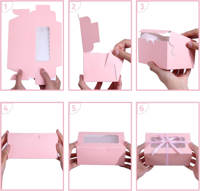 Ybaoo 65 PCS Pink Bakery Boxes with Window 6.29x3.54x2.95 Inches Cookie Boxes Small Pastry Boxes for Candy, Cupcake Boxes,Candy Box,Cake Boxes,Treat Boxes,Dessert Boxes,Small Gift Box for Party(Pink) - Image 4