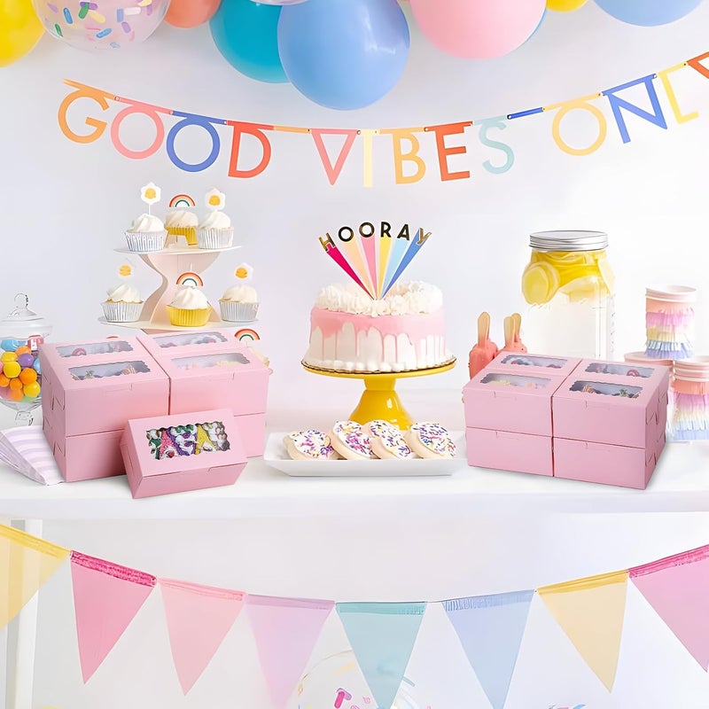 Ybaoo 65 PCS Pink Bakery Boxes with Window 6.29x3.54x2.95 Inches Cookie Boxes Small Pastry Boxes for Candy, Cupcake Boxes,Candy Box,Cake Boxes,Treat Boxes,Dessert Boxes,Small Gift Box for Party(Pink) - Image 5