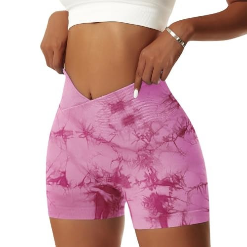 Vertvie Women's Workout Gym Shorts Booty V Cross Spandex Yoga Biker Shorts Scrunch Butt High Waisted Athletic Leggings (Tie Dye,Medium) - Image 1