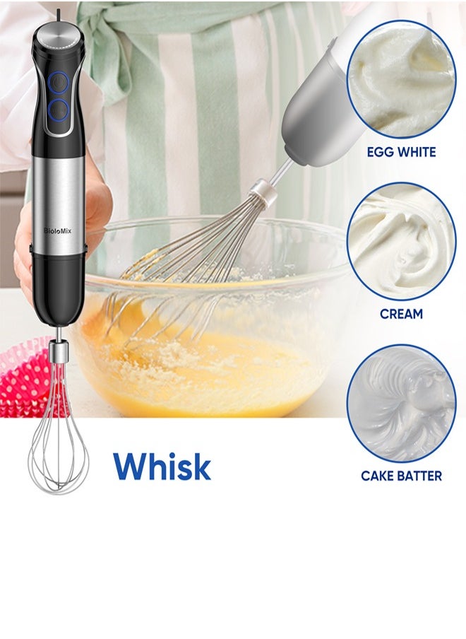 KINGMAZI - 5 in 1 Electric Hand Blender 1200W with 800ml Chopper, 600ml Cup, Whisk, Milk Frother, 6 Speed Options, Silver/Black - Image 1