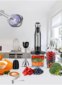 5 in 1 Electric Hand Blender 1200W with 800ml Chopper, 600ml Cup, Whisk, Milk Frother, 6 Speed Options, Silver/Black