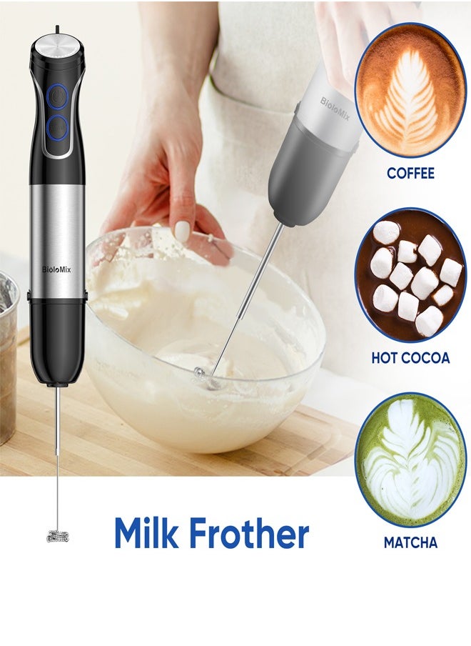 KINGMAZI - 5 in 1 Electric Hand Blender 1200W with 800ml Chopper, 600ml Cup, Whisk, Milk Frother, 6 Speed Options, Silver/Black - Image 1