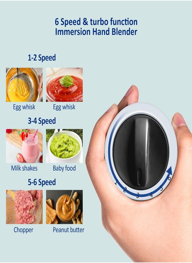 KINGMAZI - 5 in 1 Electric Hand Blender 1200W with 800ml Chopper, 600ml Cup, Whisk, Milk Frother, 6 Speed Options, Silver/Black - Image 1