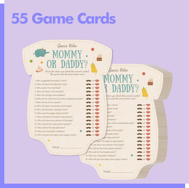 Gethelud 55PCS Baby Shower Games, Guess Who Mommy or Daddy Game Cards Fun Baby Shower Party Supplies-Gender Neutral for Girls or Boys - Image 2
