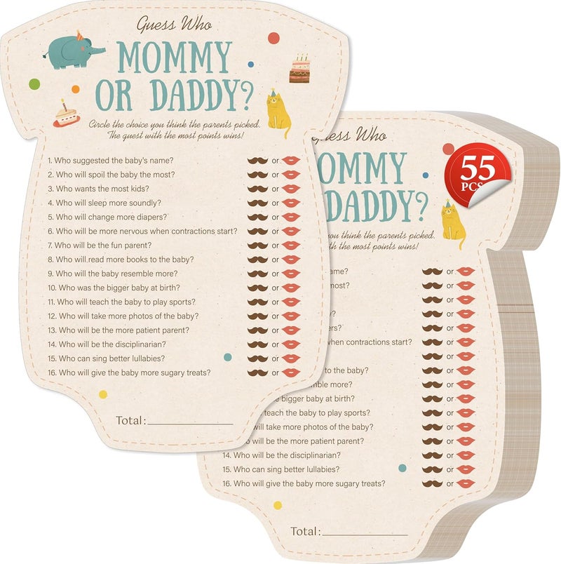 Gethelud 55PCS Baby Shower Games, Guess Who Mommy or Daddy Game Cards Fun Baby Shower Party Supplies-Gender Neutral for Girls or Boys - Image 1