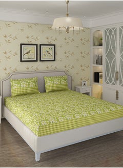 Status Contract Spring Summer Collection-Cotton Rich Double Bedsheet with 2 Pillow Covers for Bed Room, Home, Hotel-120 GSM, Green, 210 X 215 Cm  - Image 1