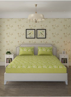 Status Contract Spring Summer Collection-Cotton Rich Double Bedsheet with 2 Pillow Covers for Bed Room, Home, Hotel-120 GSM, Green, 210 X 215 Cm  - Image 2
