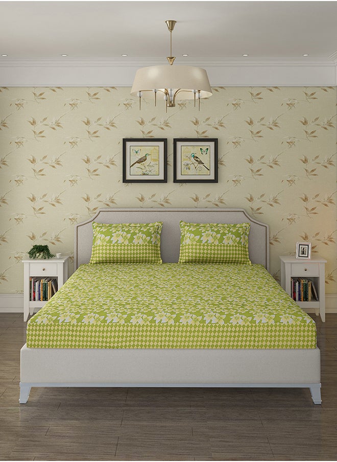 Status Contract Spring Summer Collection-Cotton Rich Double Bedsheet with 2 Pillow Covers for Bed Room, Home, Hotel-120 GSM, Green, 210 X 215 Cm  - Image 2