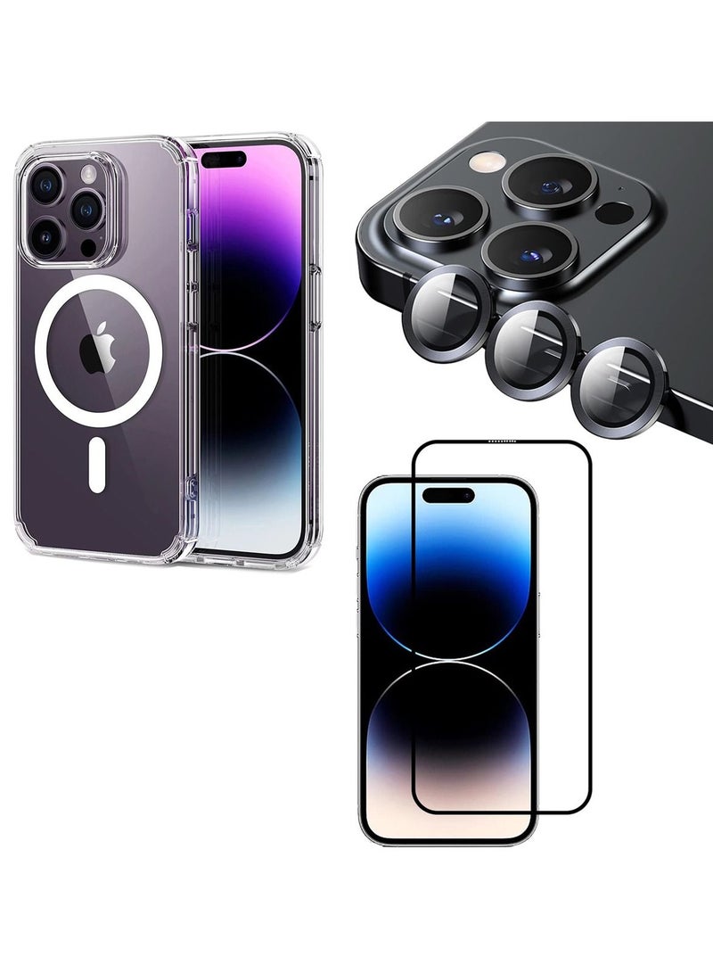 Mi Techo Clear Magnet Case TPU and Tempered Glass Screen Protector and Camera Lens Combo For iPhone 15 Plus - Image 1