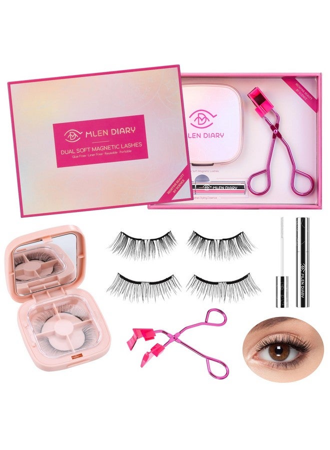 MLEN DIARY Dual Magnetic Eyelashes Magnetic Eyelashes Without Eyeliner 4D Natural Look Reusable Easy To Wear Soft Magnets False Eyelashes With Applicator No Glue Charming Queen - Image 1