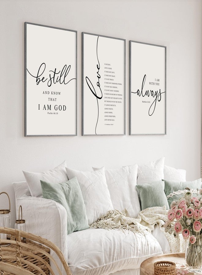 Heiple Framed Be Still and Know that I am God Sign Love is Patient Love is Kind Wall Art Set of 3 with Wooden Frame for Home Bedroom Decor Bible Verse Scripture Art Christian Religious Wall Decor - Image 3