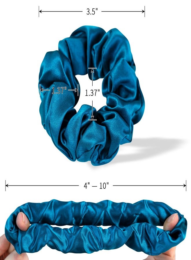 DAISYSILK Silk Scrunchies for Women 100% Mulberry Silk Hair Ties for Curly Thick Hair 3.5CM Large Soft Hair Scrunchie, 1PC, Peacock Blue - Image 2