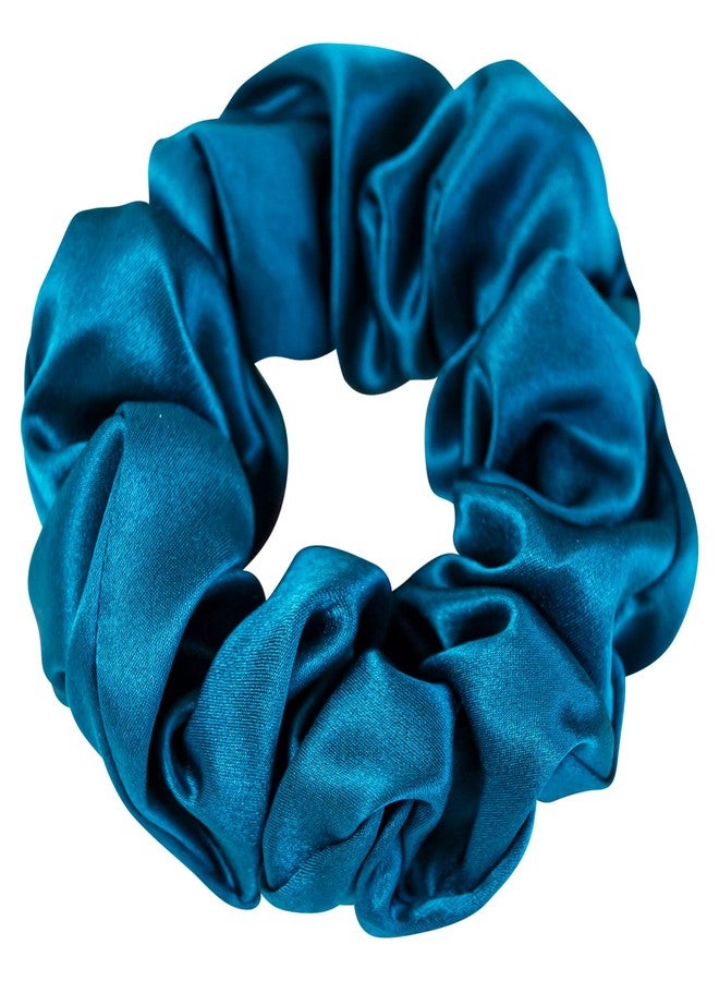 DAISYSILK Silk Scrunchies for Women 100% Mulberry Silk Hair Ties for Curly Thick Hair 3.5CM Large Soft Hair Scrunchie, 1PC, Peacock Blue - Image 1