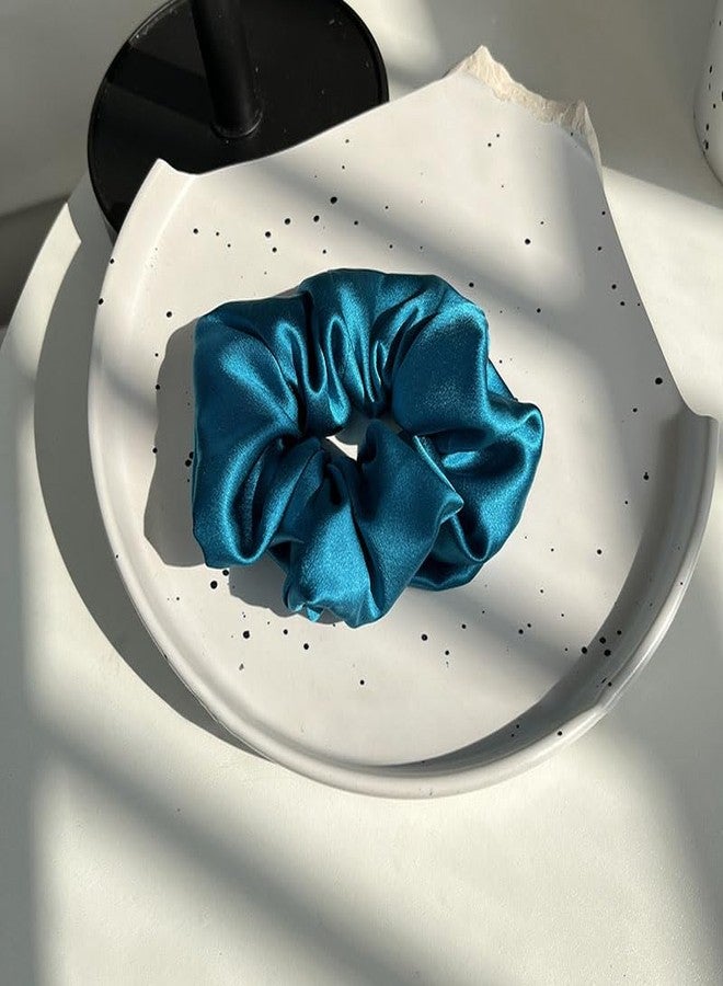 DAISYSILK Silk Scrunchies for Women 100% Mulberry Silk Hair Ties for Curly Thick Hair 3.5CM Large Soft Hair Scrunchie, 1PC, Peacock Blue - Image 4