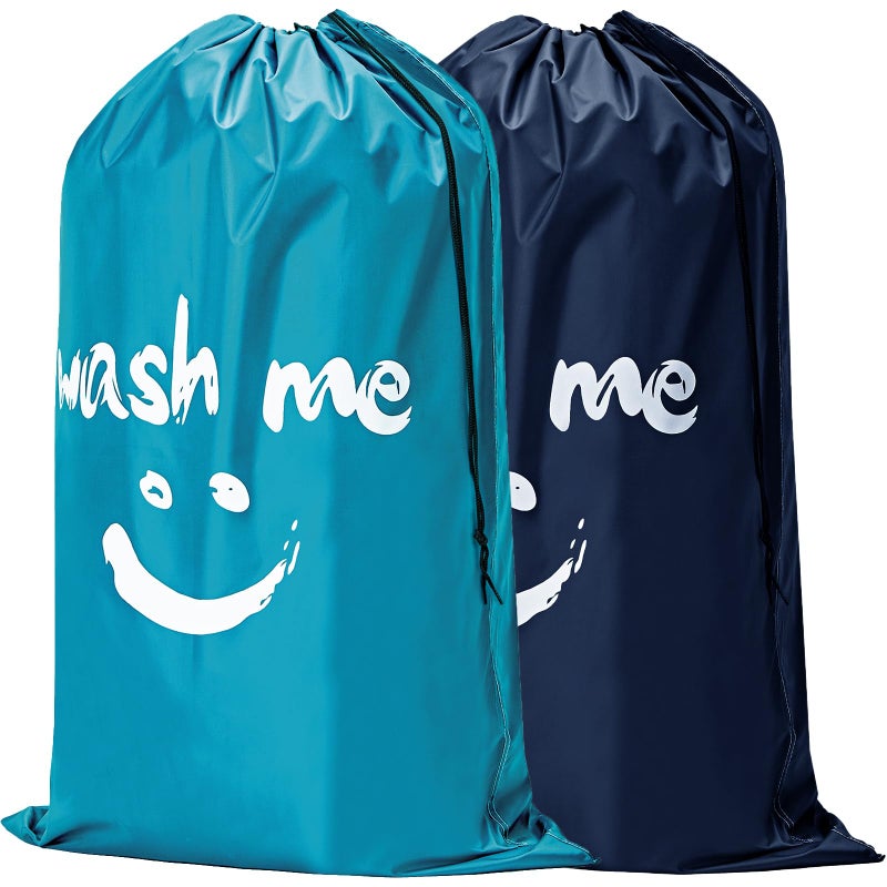 HOMEST 2 Pack XL Wash Me Travel Laundry Bag Dirty Garments Organizer Large Enough to Hold 4 Loads of Clothes Easy Fit a Hamper or Clothing Basket Azure and Blue - Image 1