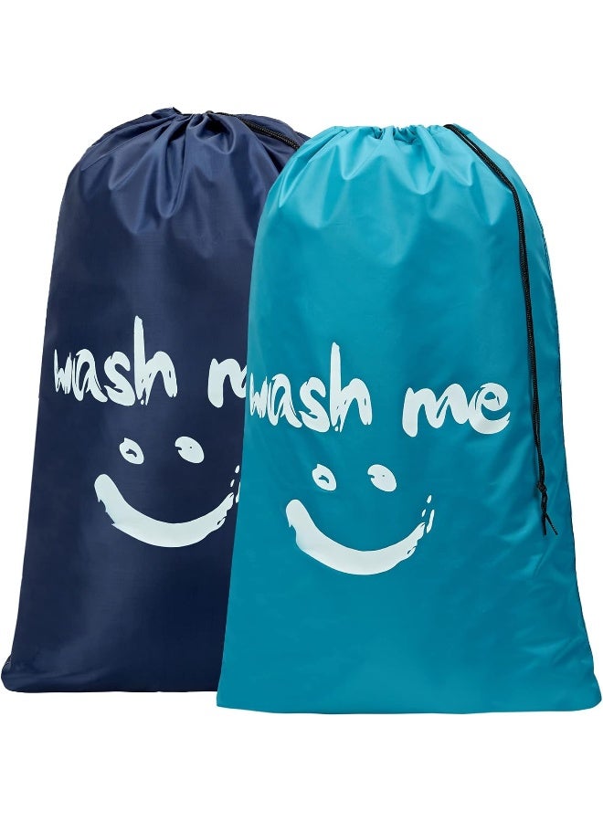 HOMEST 2 Pack XL Wash Me Travel Laundry Bag Dirty Garments Organizer Large Enough to Hold 4 Loads of Clothes Easy Fit a Hamper or Clothing Basket Azure and Blue - Image 3