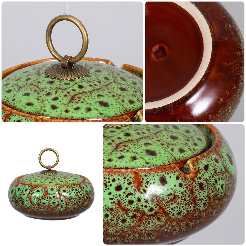 Handmade Ceramic Ashtray with Windproof Lid Smokeless Tabletop Decor 2 Pack - Image 4