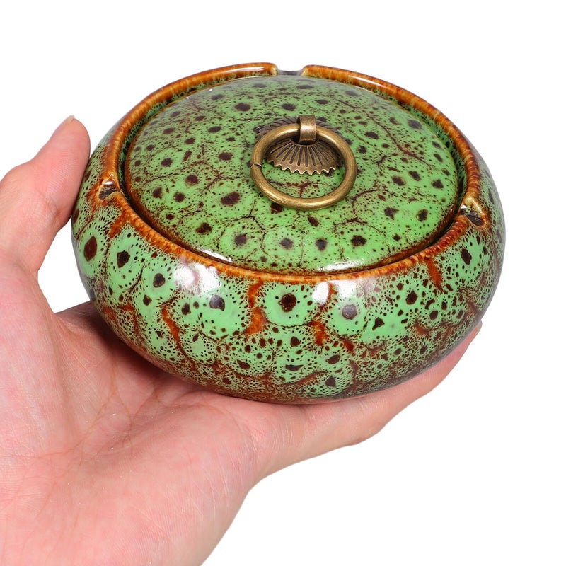 Handmade Ceramic Ashtray with Windproof Lid Smokeless Tabletop Decor 2 Pack - Image 5