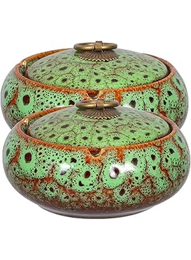 Handmade Ceramic Ashtray with Windproof Lid Smokeless Tabletop Decor 2 Pack - Image 1