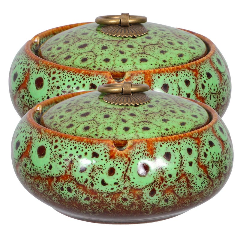 Handmade Ceramic Ashtray with Windproof Lid Smokeless Tabletop Decor 2 Pack - Image 2