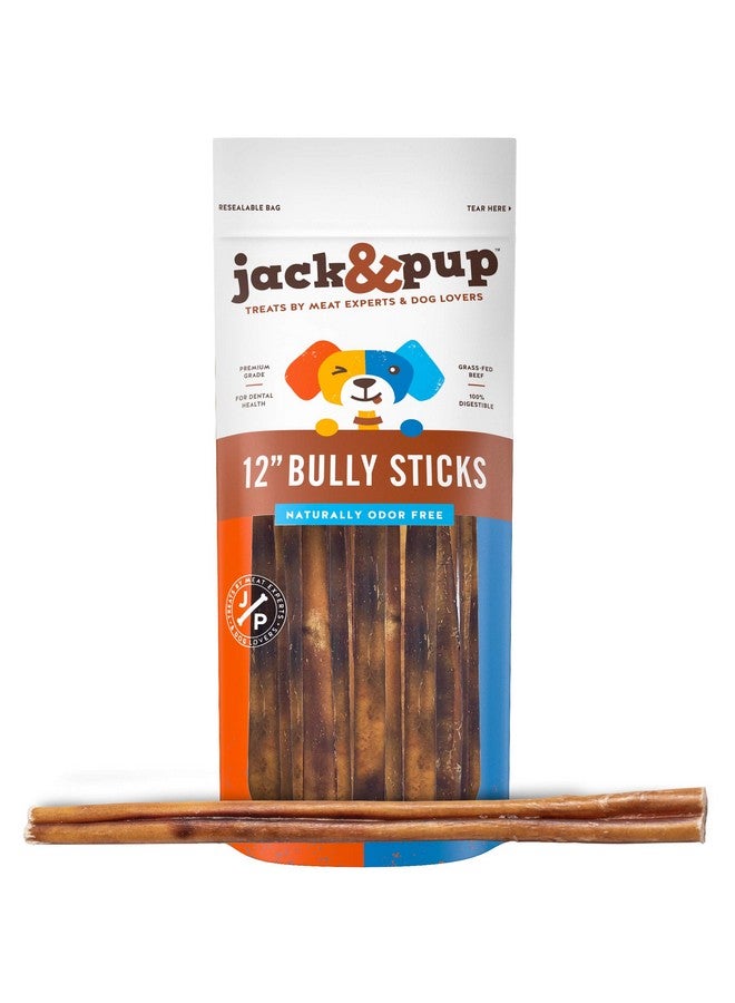 Jack&Pup Thick Bully Sticks | 12 Inch Bully Sticks For Large Dogs Aggressive Chewers | Single Ingredient, Odor Free, Long Lasting Dog Chews (10 Pack) - Image 1