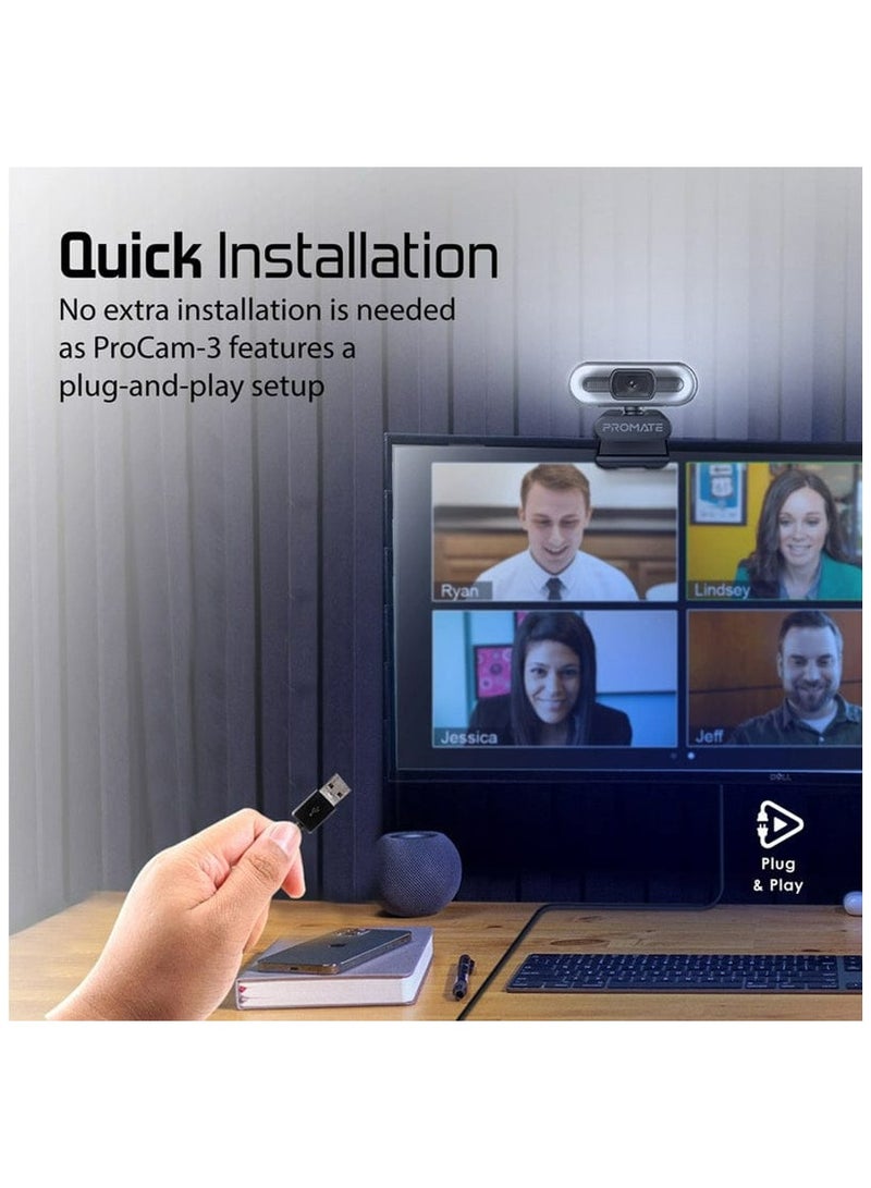 Promate ProCam-3 Full HD Angle WebCam with Built-in Led Light - Image 3