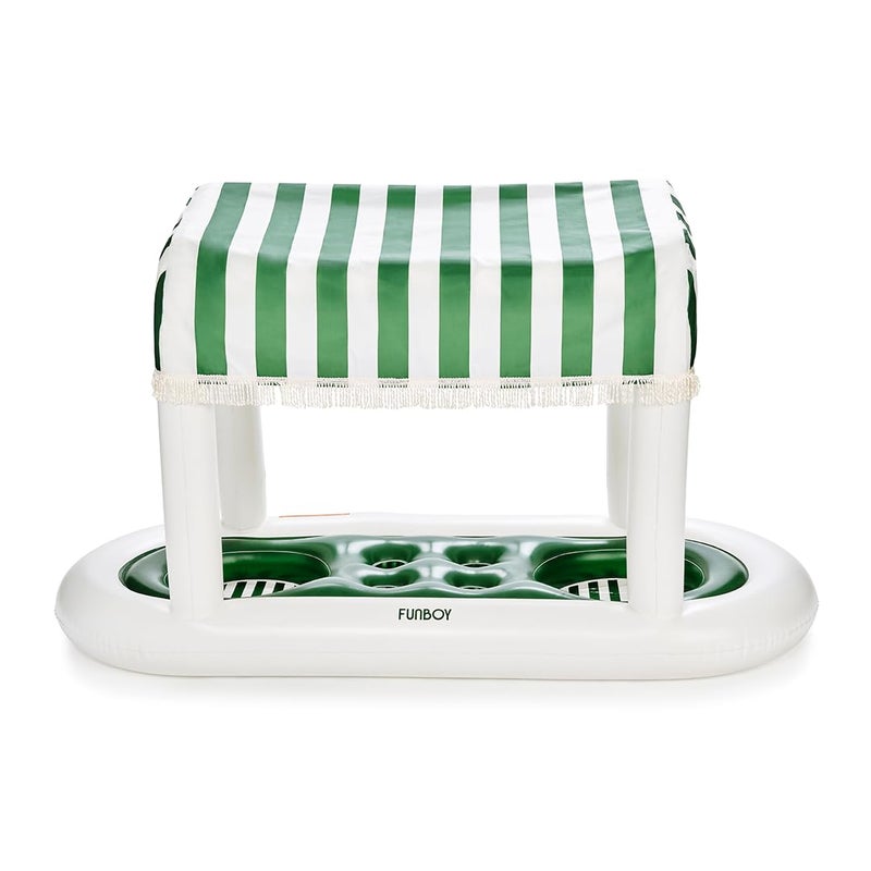 FUNBOY Giant Floating Green Cabana Stripe Drink Station Removable Fabric Shade with Fringe Perfect for Parties Tabletop Decorations and inPool Refreshments