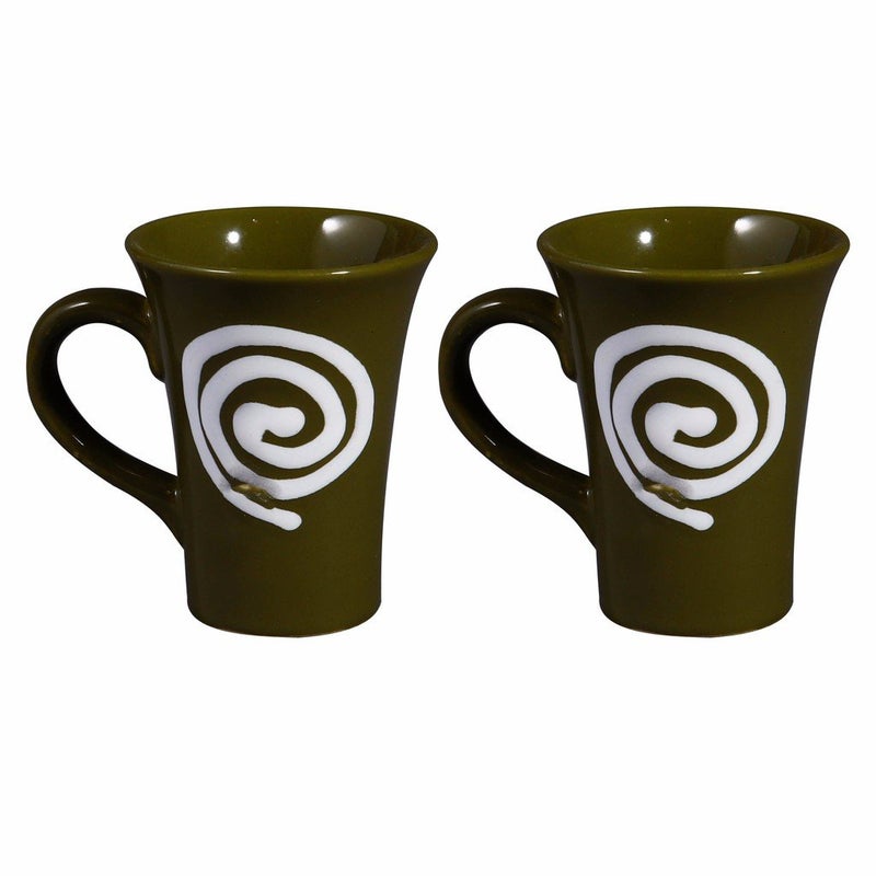 Caffeine Ceramic Handmade Pickle Green Doodle Tea Cup (Set of 2) - Image 1
