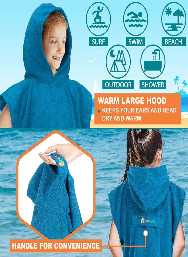 Suncube SUN CUBE Kids Changing Robe Surf Poncho, Kids Beach Towels, Hooded Towel for Teens Bath Pool, Microfiber Quick Dry Wearable Towel Poncho with Hood, Swim Towel for Girls 8-12 Years, Teal Sea Blue - Image 4