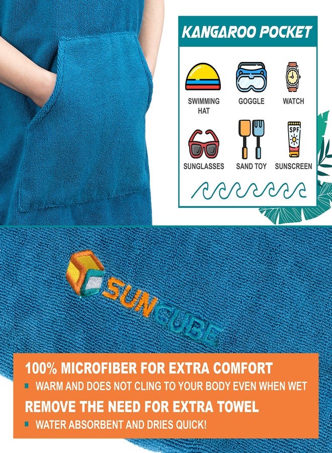 Suncube SUN CUBE Kids Changing Robe Surf Poncho, Kids Beach Towels, Hooded Towel for Teens Bath Pool, Microfiber Quick Dry Wearable Towel Poncho with Hood, Swim Towel for Girls 8-12 Years, Teal Sea Blue - Image 3