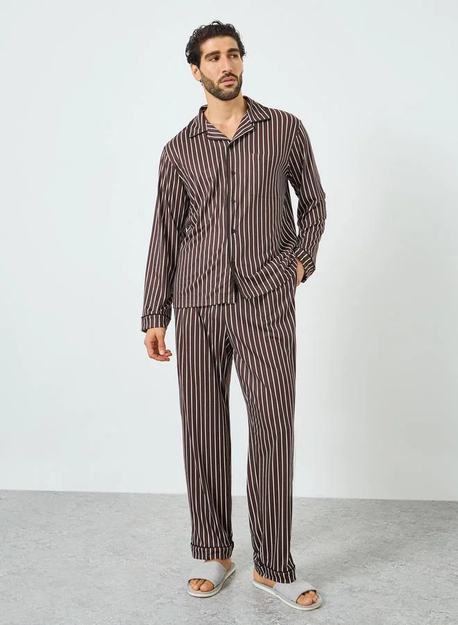 Men Striped Shirt and Pyjama Set