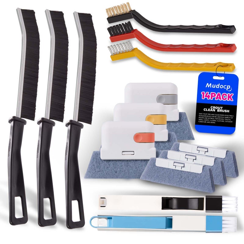 Mudocp Window Track Cleaner Tools Set, 14 PCS Window Groove Cleaning Brush Kit for Sliding Door, Sill, Tile Lines, Shutter, Car Vents, Keyboard - Image 1