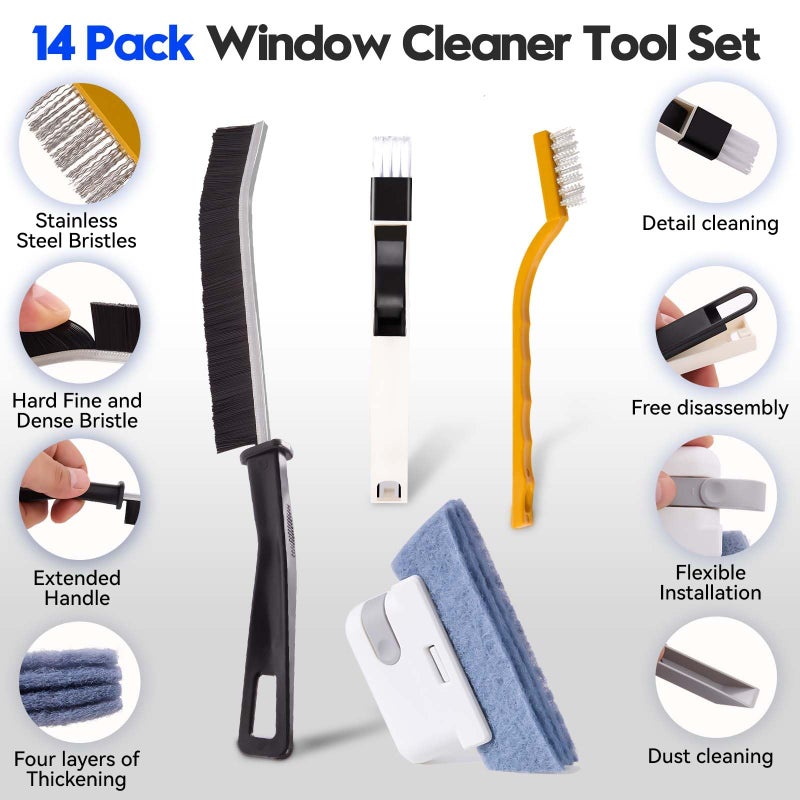 Mudocp Window Track Cleaner Tools Set, 14 PCS Window Groove Cleaning Brush Kit for Sliding Door, Sill, Tile Lines, Shutter, Car Vents, Keyboard - Image 2