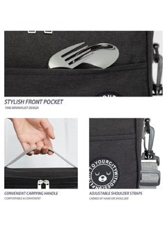 RATSAW Insulated Lunch Box Bag Waterproof Lunch Bags for Women Man Office Work School Picnic Fishing Hiking Travel Thermal Leak Proof Cool Bag Tote Bag with Shoulder Strap Black  - Image 4